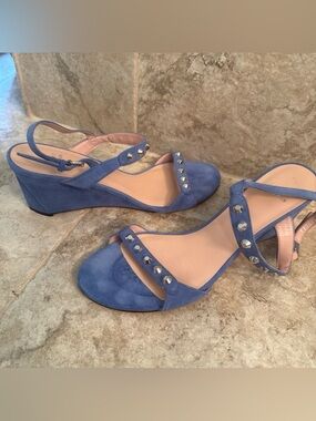 Stuart weitzman Blue suede Studded Wedge Sandals - Women’s size 10 straps